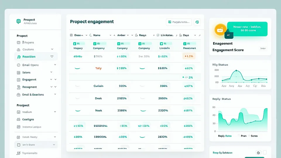 Engagement monitoring dashboard showing reply rate trend, email open rate, and LinkedIn reaction signals per prospect