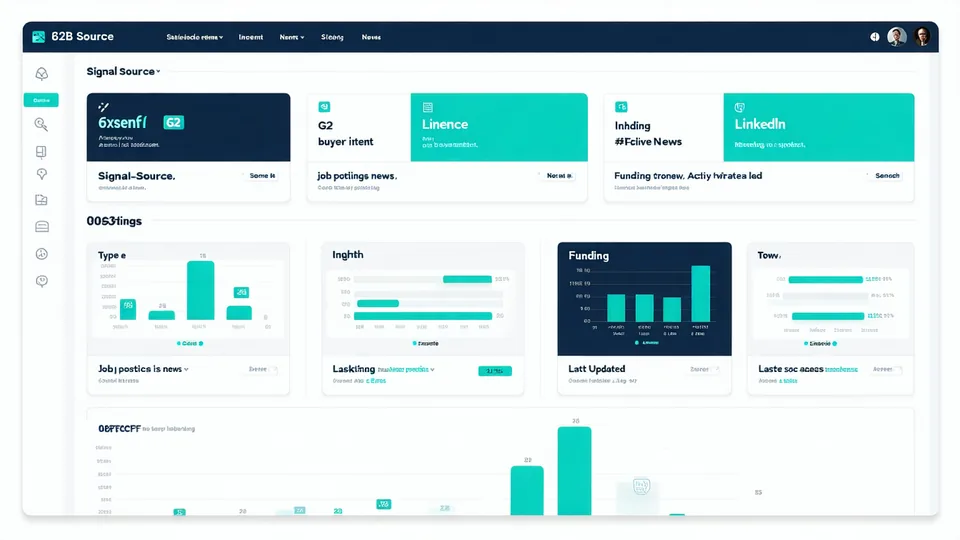 Intent signal detection diagram showing data flows from 6sense, G2, LinkedIn, job postings and funding news into a unified scoring dashboard